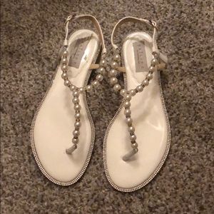 Pearl and rhinestone flat wedding sandals